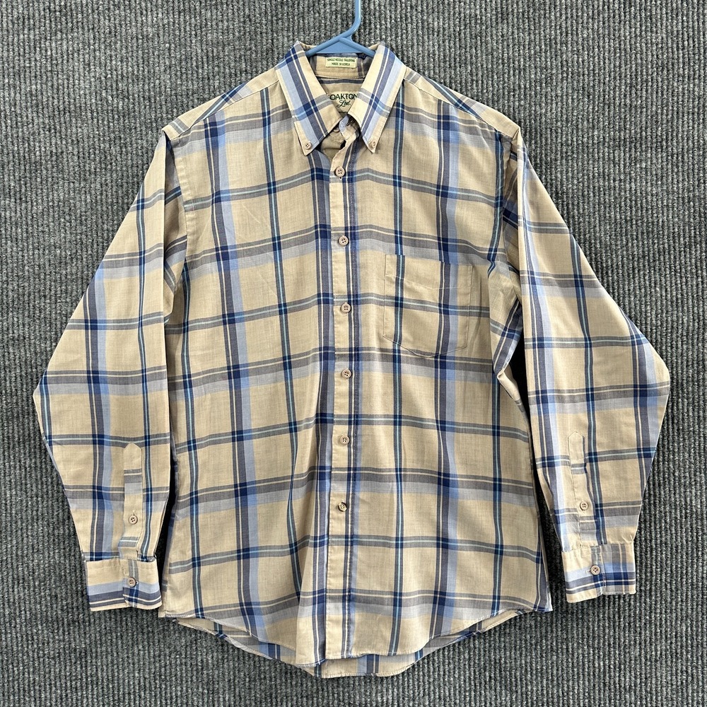 Oakton Ltd. Mens Button Down Shirt Size Medium Yellow Plaid Long Sleeve